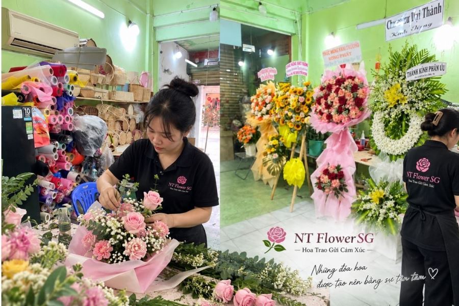 Nh&acirc;n vi&ecirc;n NT Flower SG cắm hoa