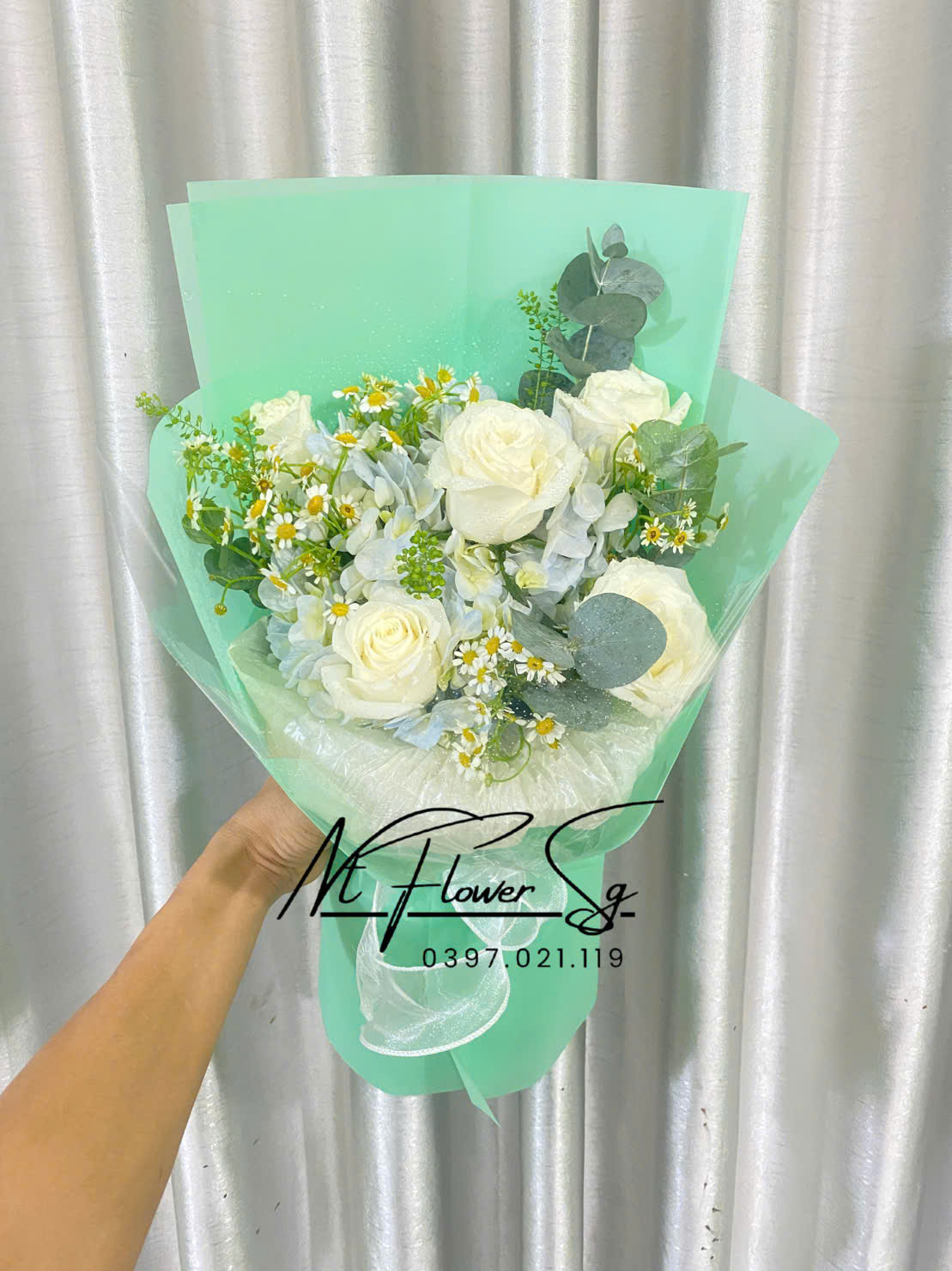 Hoa Bó Trắng Xanh HB72