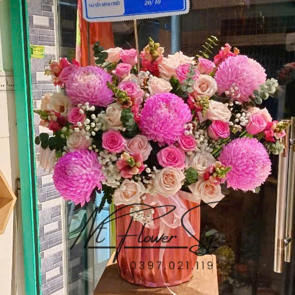 Giỏ Hoa Chúc Mừng Hòng Mix Cúc Mẫu Đơn GH62