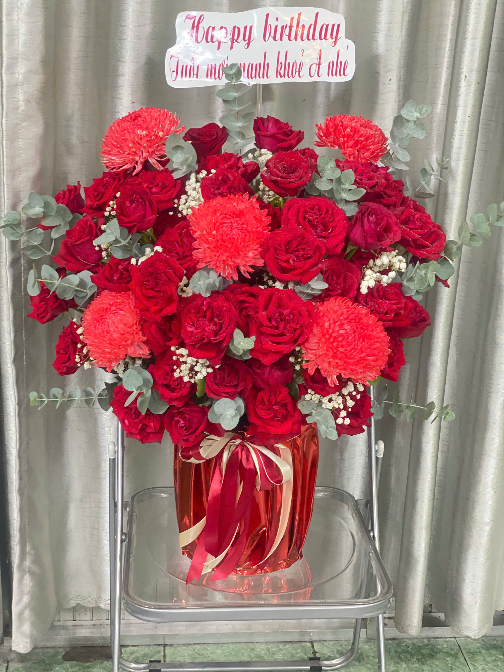 Giỏ Hoa Hồng Đỏ & Mẫu Đơn GH37