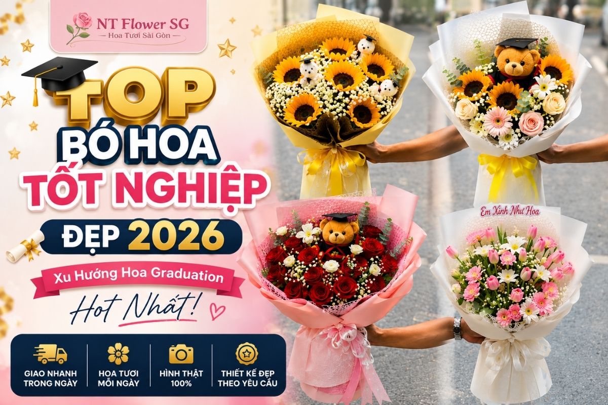 Top Bó Hoa Tốt Nghiệp Đẹp 2026 - Xu Hướng Hoa Graduation Được Yêu Thích Tại Tân Bình