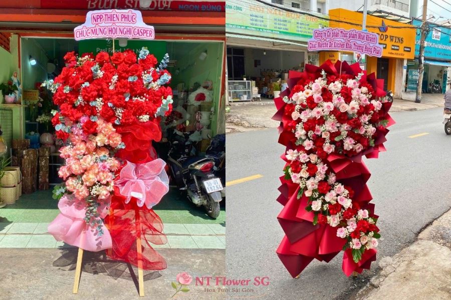 Kệ hoa khai trương tone đỏ