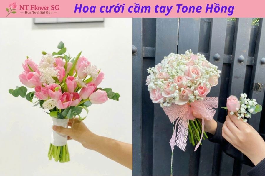 B&oacute; hoa cưới tone hồng t&acirc;n b&igrave;nh