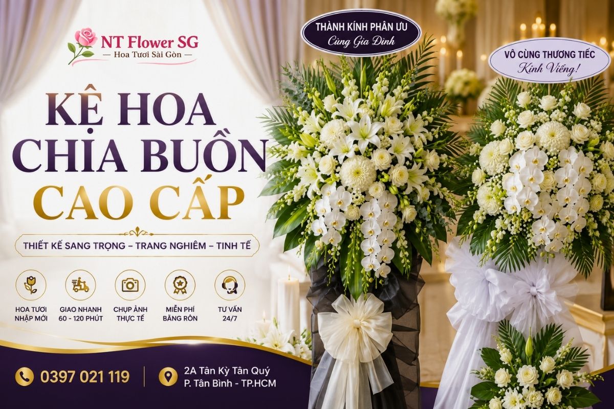 Kệ Hoa Chia Buồn Cao Cấp - Thiết Kế Sang Trọng, Giao Nhanh 60-120 Phút
