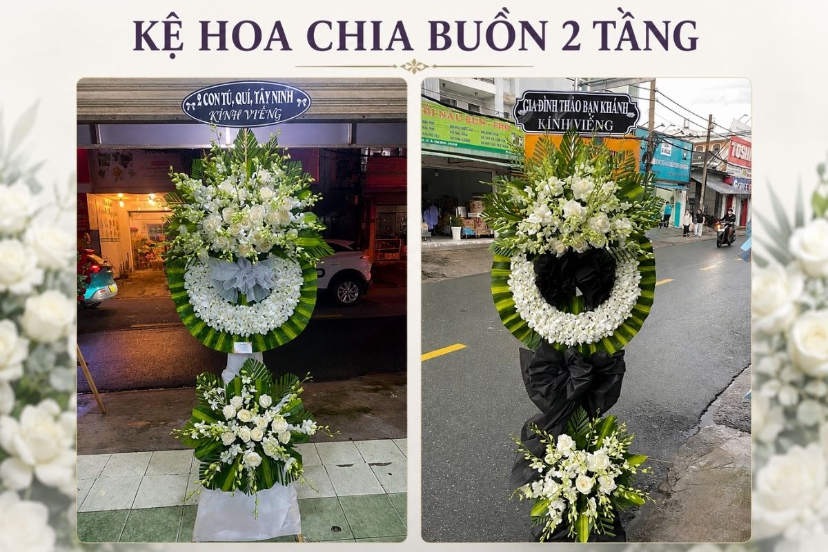 Kệ Hoa Chia Buồn 2 Tầng - Mẫu Sang Trọng, Giao Nhanh 60-120 Phút
