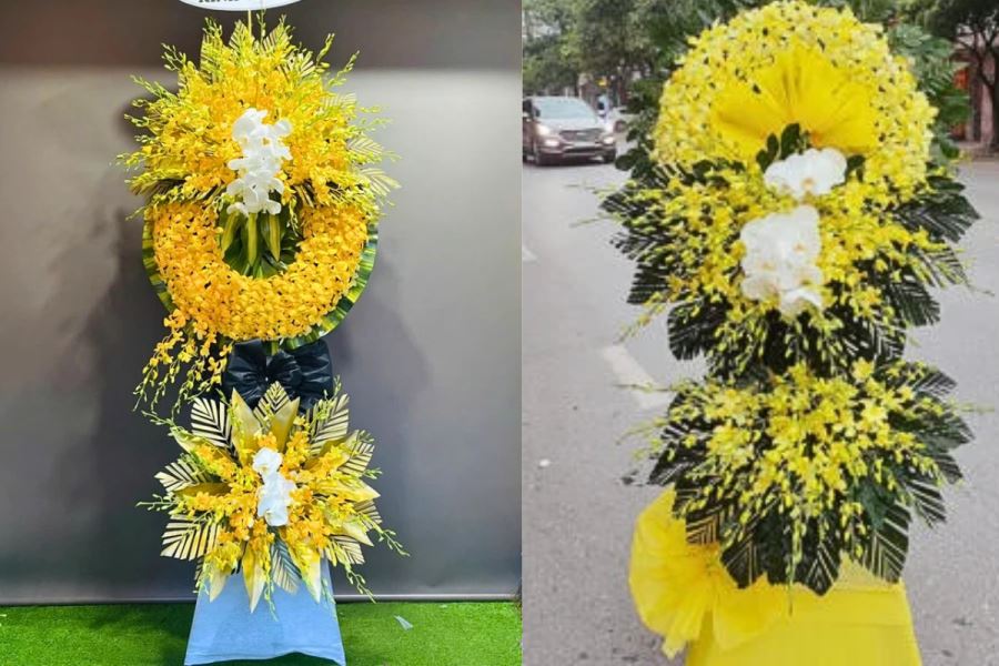 Hoa chia buồn m&agrave;u v&agrave;ng phối trắng