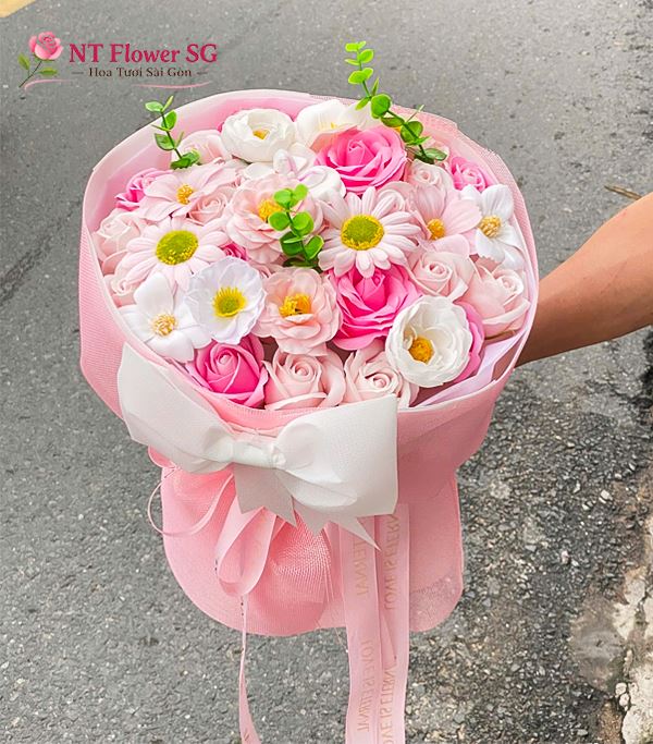 Bó Hoa Sáp Hồng Pastel Ngọt Ngào