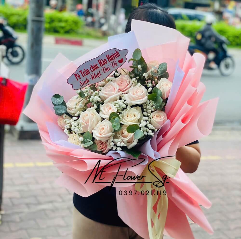 Hoa Bó Hồng Kem HB076