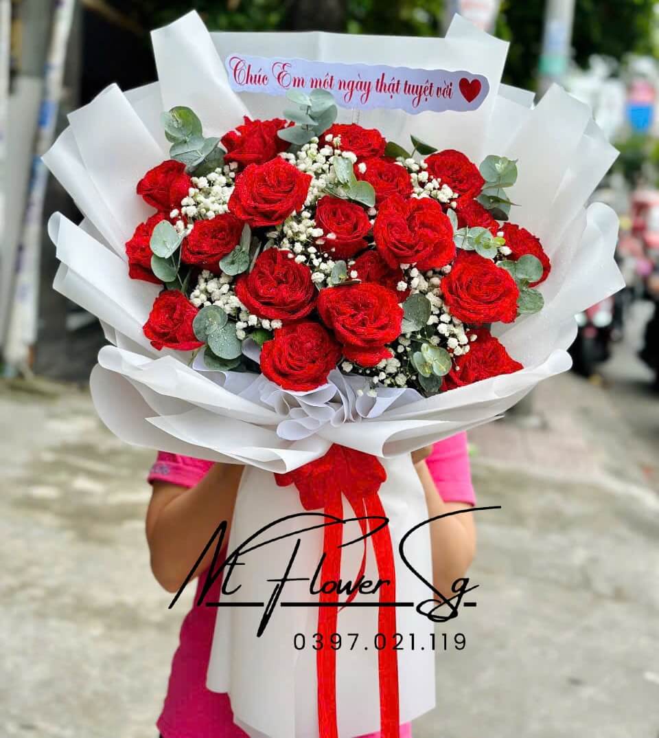 Hoa Bó Đỏ Trắng HB17