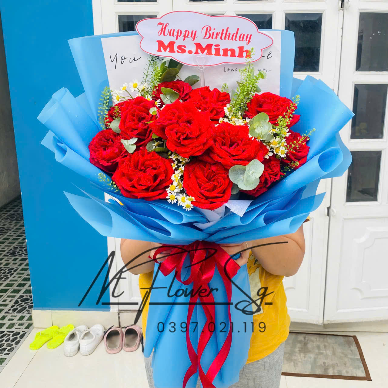 Hoa Bó Đỏ Xanh HB55